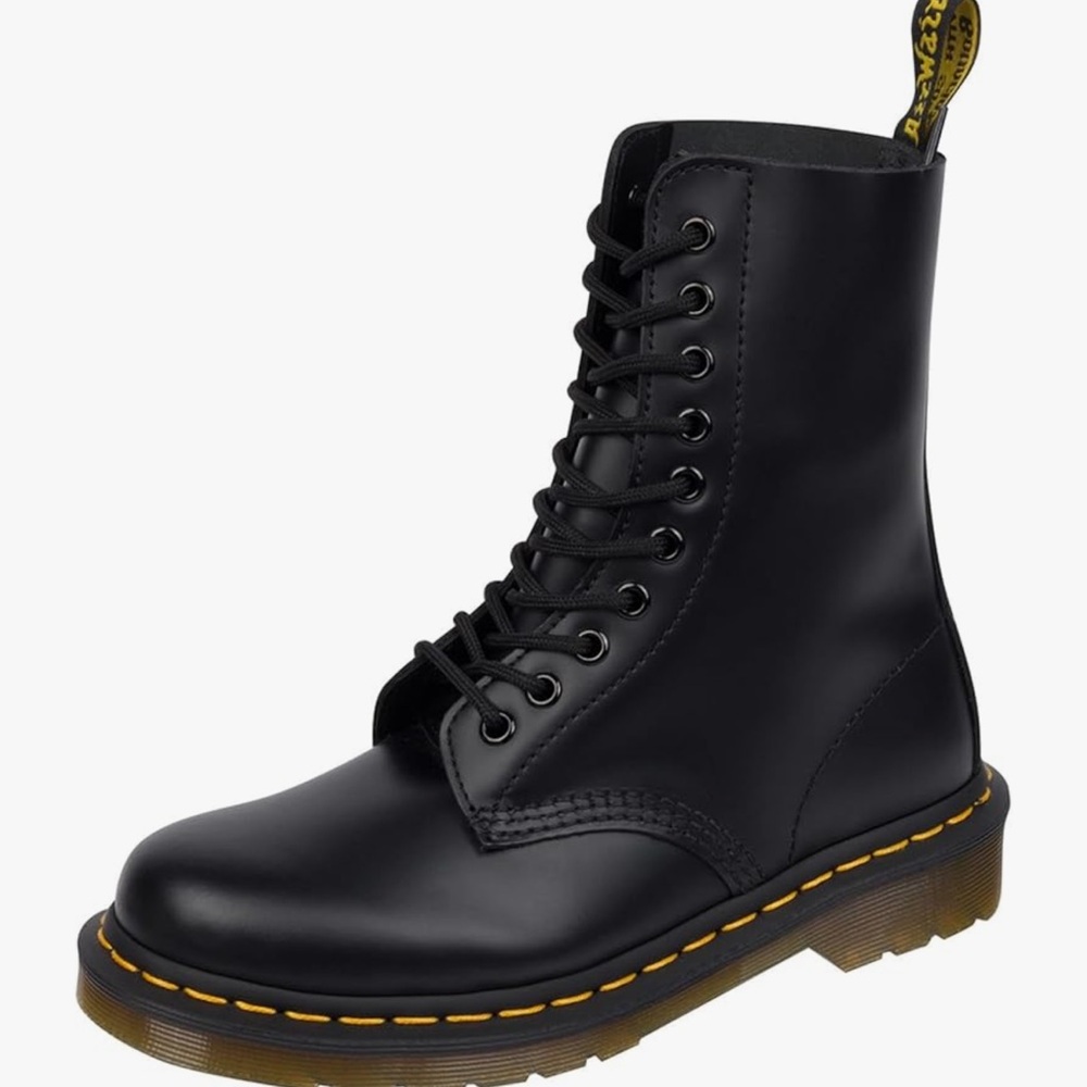 Dr. Martens Black Leather Boots with Yellow Stitching